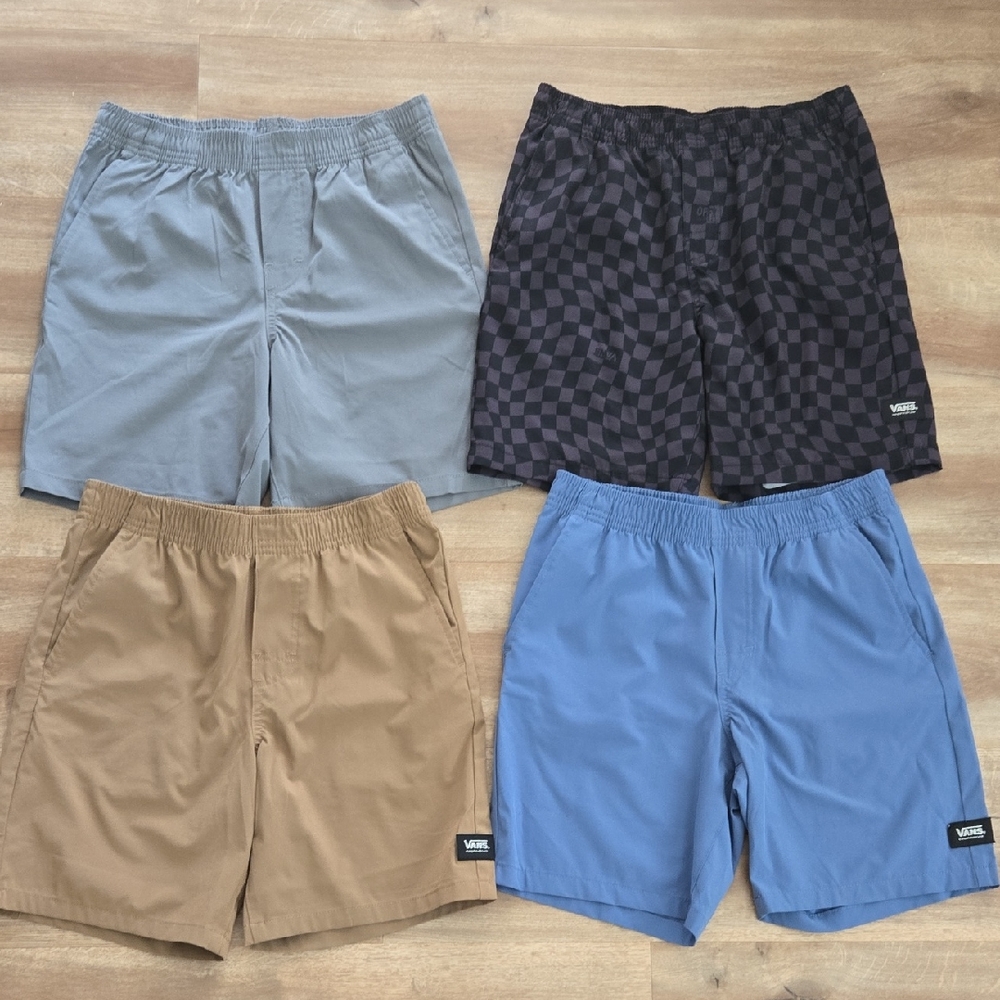 Vans Boy's Athletic Shorts - Gray, Checkered Black, Tan, Blue